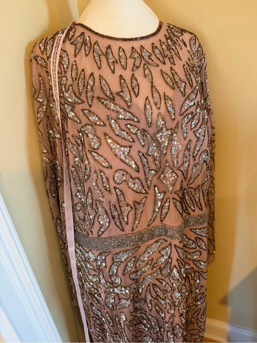 NWT Mac Duggal Size 20 Hand Beaded Sequin Cocktail MIDI Dress Long Sleeve